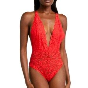 We Are HAH Comin' In Haht Lace Bodysuit XS NWT $78 Siren Red  Hot Stretch
